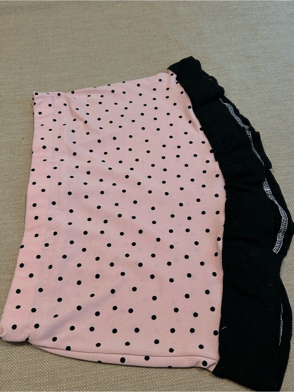 One of One Pink Polka Dot Tube Top and Mini Skirt Set with Black Trim - Picture 8 of 9